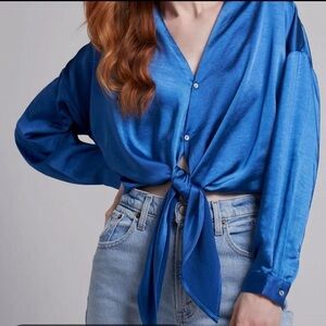 Lucy Paris Blue Tie-Front Blouse